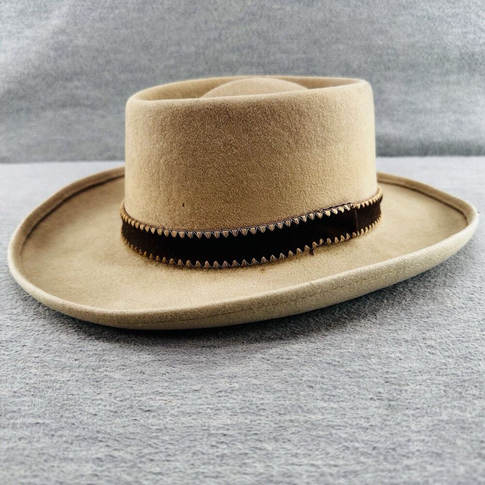 TEMPO FASHIONS DESIGNER - Beige Wool Indented Crown Size 7 1/8 Fedora Hat H7